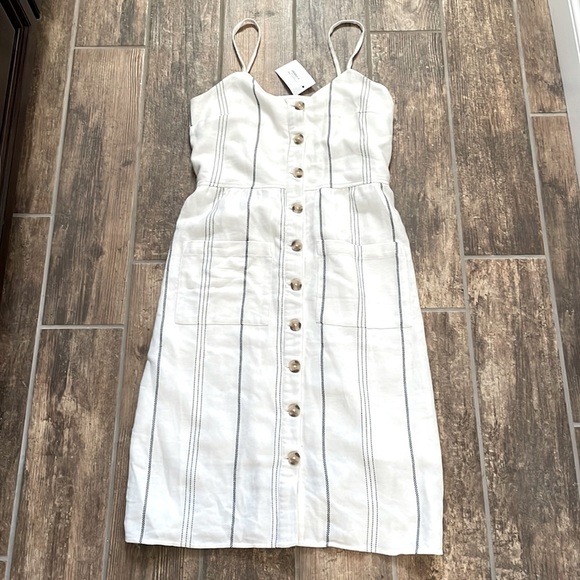 OAK + FORT Dresses & Skirts - Oak + Fort Dress Cream Stripe Spaghetti Strap Dress Size Medium